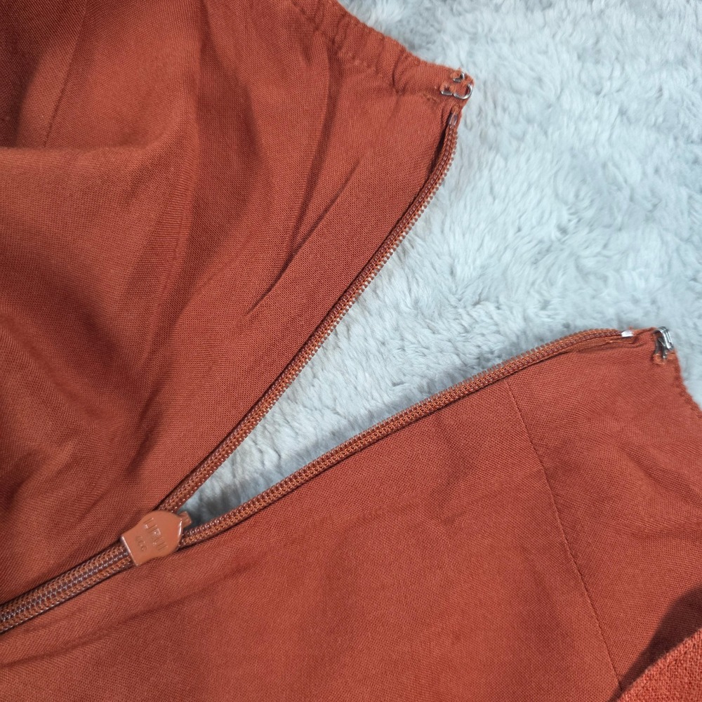Abercrombie & Fitch Women Med Terracotta Linen Blend Midi Dress Slit Tie Strap - Picture 8 of 9